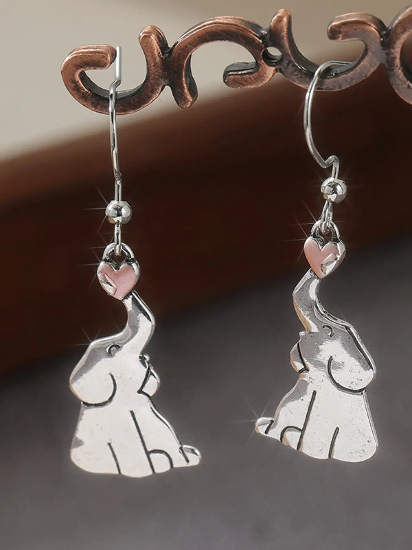 Vintage Hand-Carved Elephant Earrings, Copper Material, Casual Trendy Jewelry, Cute Animal Jewelry, Creative Gift for Women, Perfect for Holiday Parties, All Seasons