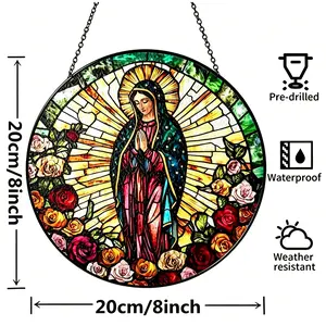 Virgin Mary Stained Glass Suncatcher - Hangable Artistic Window Ornament with Light Effects, Religious Decoration for Home, Gift for Devout Loved Ones