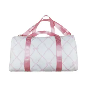 Kids' Pink and White Bow Print Duffel Bag - Chic, Feminine, Roomy Casual Sports Bag (BA0226)