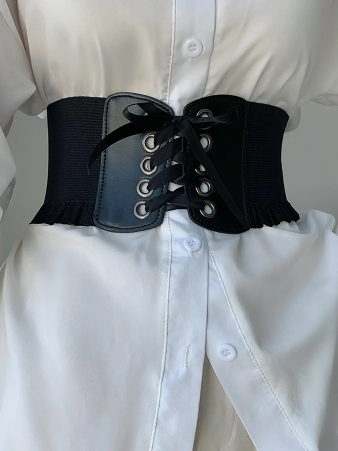 Women's Solid Color Lace Up Corset Belt, Casual Elastic Waistband for Dress & Shirt, Belts for Dresses, Fashion Wide Belt for Party, Daily Clothing Decor, Trendy All-match & Exquisite Belt for Gift, Casual Modern Waistband