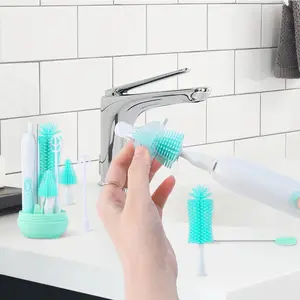 Electric Bottle Brush Cleaner, Electric Baby Bottle Brush Set Including Waterproof Bottle Cleaner, Nipple Brush, Straw Cleaner, Mixer, Bottle Drying Rack, Rechargeable,Two Cleaning Modes