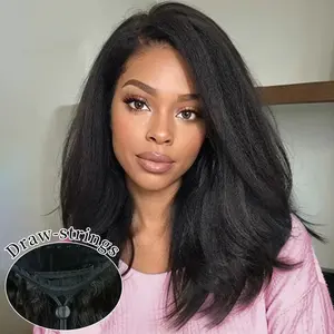 3 IN 1 Flip Over Half Wig Yaki Kinky Straight Human Hair Wigs For Black Women Pre Plucked Beginner Friendly 200% Density
