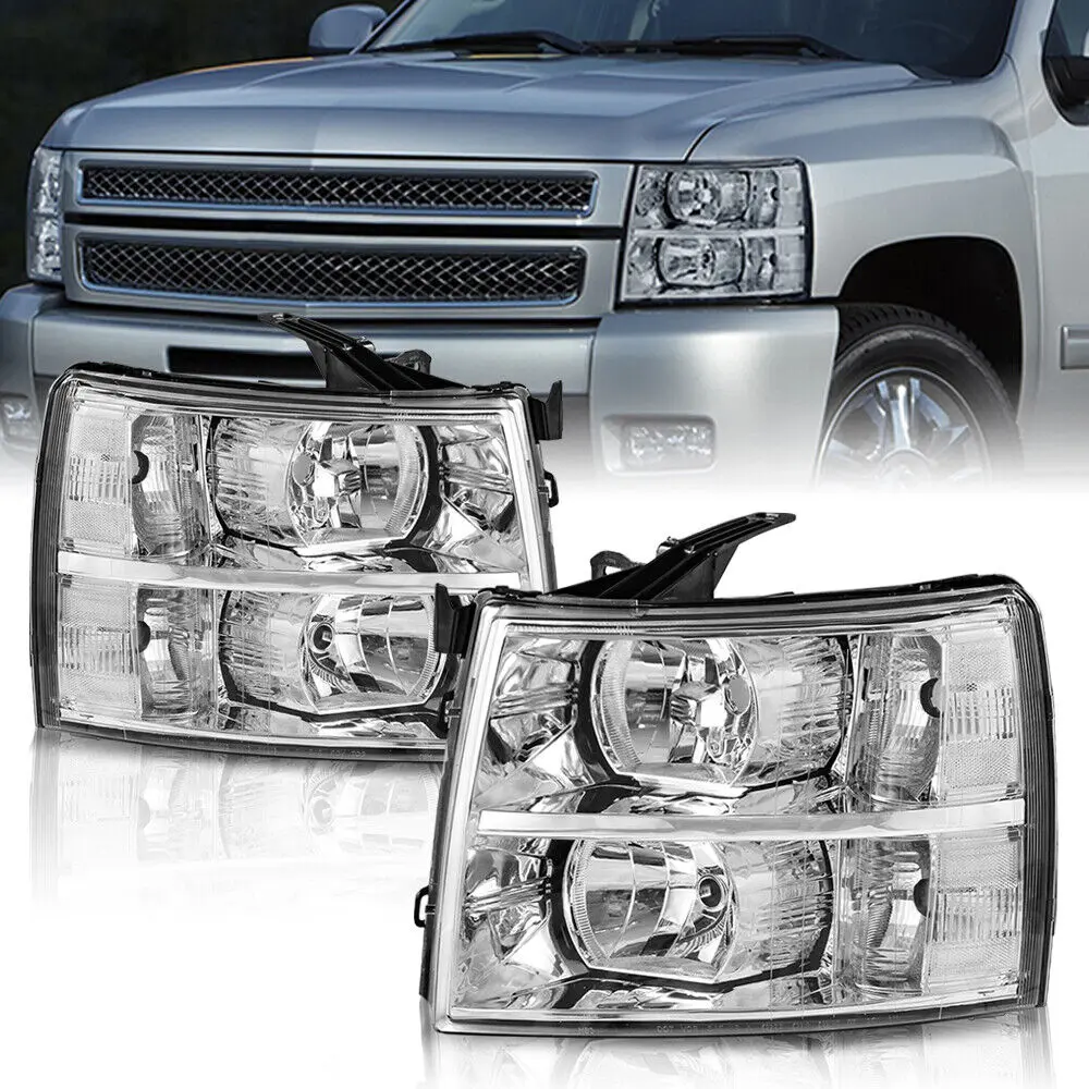 MOSTPLUS Headlight W/ Clear Reflector For 2007-2013 Chevy Silverado 1500 2500 3500 Front Pair