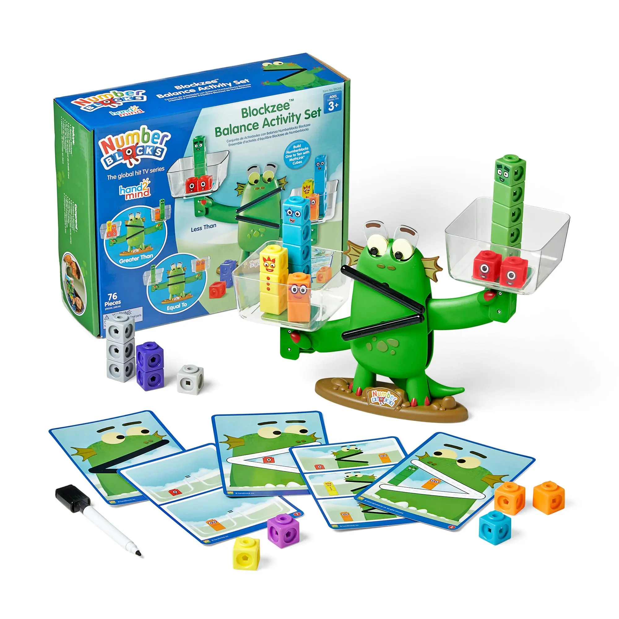 hand2mind Numberblocks Blockzee Balance Activity Set, 61 MathLink Cubes, Balance Scale for Kids, Addition and Subtraction Math Learning Toys, Counting Toys, Preschool Educational Toys for Kids