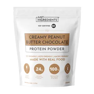 Just Ingredients Creamy Peanut Butter Chocolate Protein Powder – 30-ServingBlend with Grass-Fed Whey, Pea, Pumpkin Seed, Chia & Collagen – No Sugar Added – No Gums 24g Protein