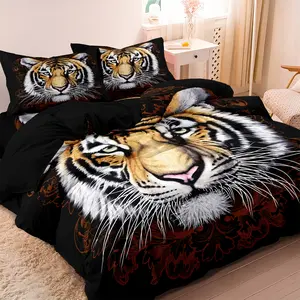 3pcs Duvet Cover Set, Animal Tiger Head Print Bedding Set, Soft Comfortable Duvet Cover, Decorative Duvet Cover, For Bedroom, Guest Room (1*Duvet Cover + 2*Pillowcase, Without Core)