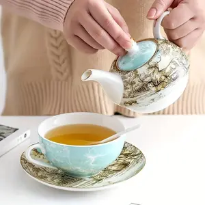 Flower & Deer Pattern Exquisite Ceramic Tea Set, 1 Set Including Teapot & Teacup & Tea Tray, Tea Making Tool for Home Office Use, Gift for Friend