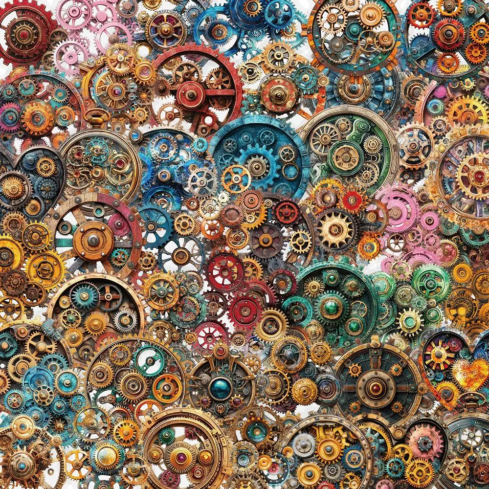 Steampunk Gear Pattern Sticker (50pcs), Waterproof Self Adhesive Decor Paper, Decor Sticker for Gift Greeting Card Water Bottle Laptop Phone, Screen Protector, Protection