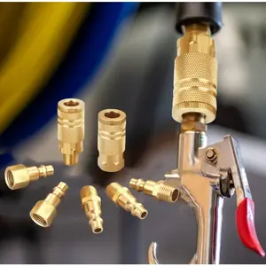 7 Piece Air Hose Fittings Quick Connect Brass Air Coupler and Plug Kit,Industrial Type D,1/4 Inch NPT Air Compressor Fittings