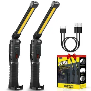 2-Pack Black Rechargeable LED Work Lights with Magnetic Base & Hook, 5-Mode Men's Work Accessories, Construction Accessories, Emergency Light Spotlights, Flash Spotlights (Car Repair, Garage Use)