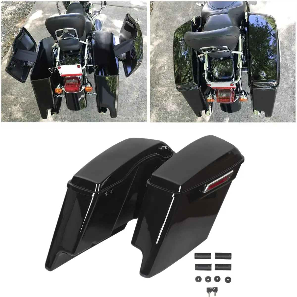 5'' Stretched Extended Saddlebags Compatible with 1993-2013 Harley Davidson Touring Road King Road Glide Street Glide Electra Glide Ultra Classic Hard Saddle Bags W/Lid & Latch Key