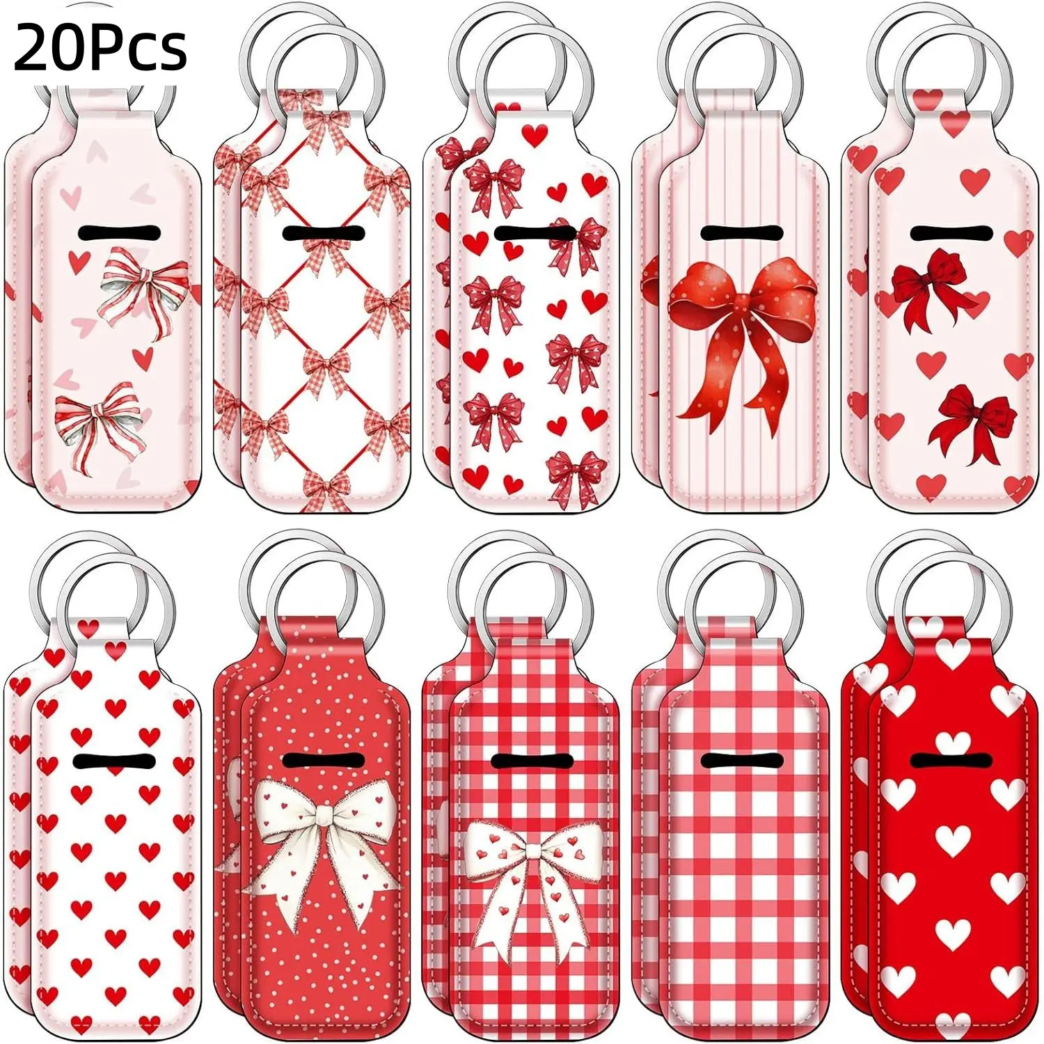 20-Piece Coquette Bow Lipstick Holder Multipack, Portable Clip-On Lip Gloss Sleeve Pouch Keychain, Red Fashion Accessory for Birthday Party Favors, Pc, Birthday Favors, Clip-On Keychain, Pouch Shape, Coquettecore Keychains