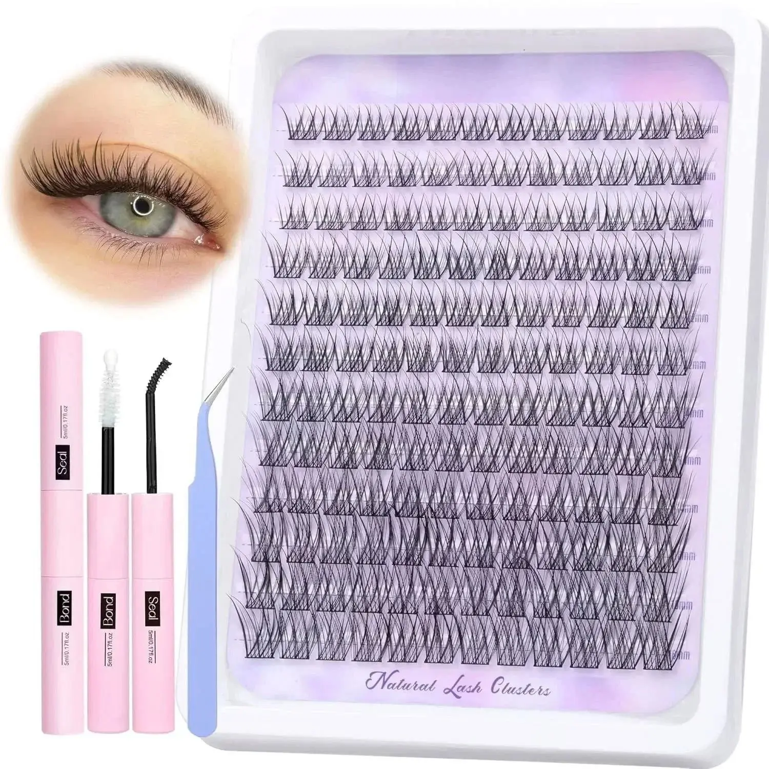 Natural Lash Clusters Kit Wispy Lash Extension Kit Waterproof Lash Clusters C Curved Cluster Eyelash Extensions Kit  Individual Lashes 10-16mm