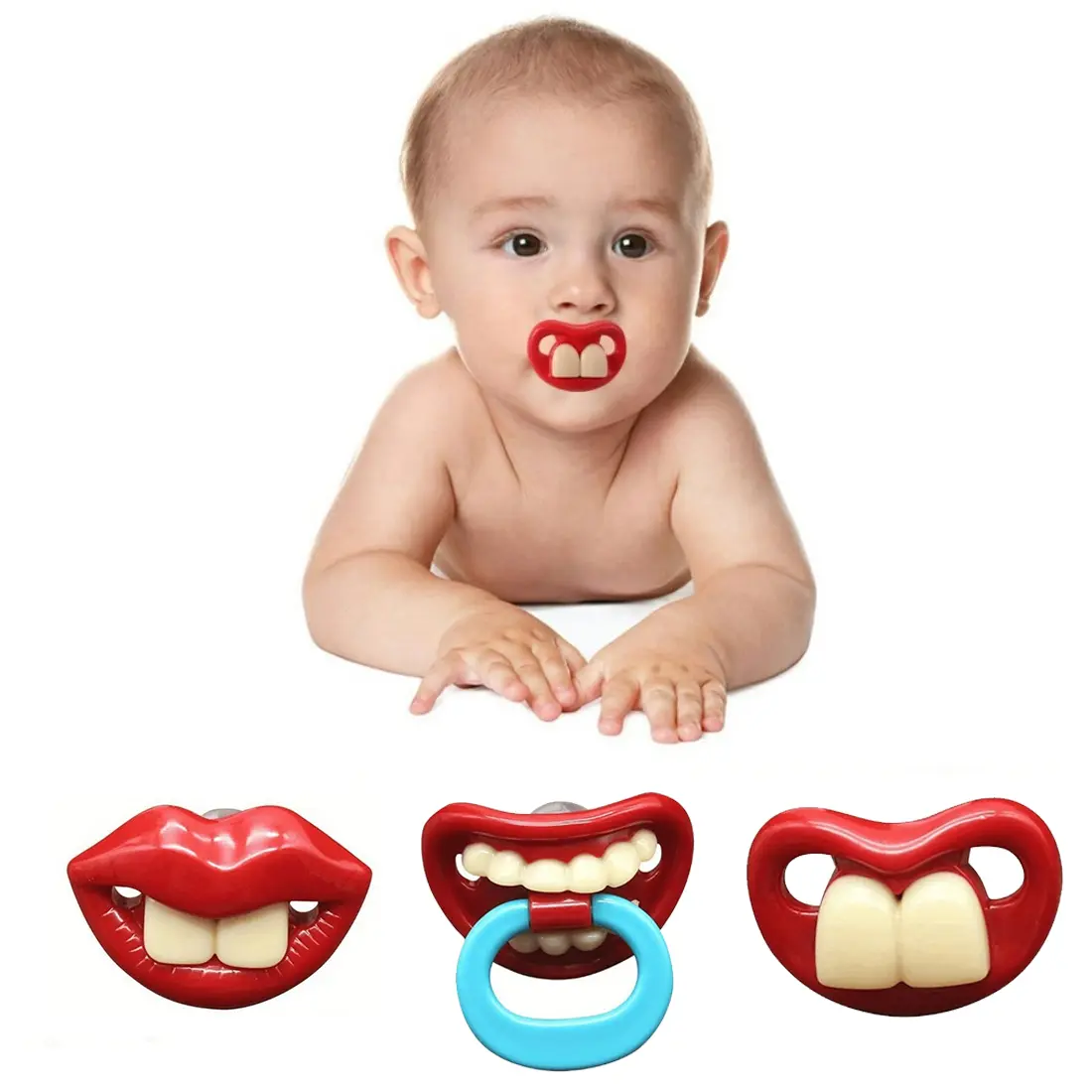 Funny Baby Pacifier-Cute Big Teeth-Bucktooth Design, Soft Silicone Nipple Binky for Babies 0-36 Months, Perfect Halloween Gift for Infants