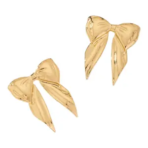 Women's Whimsical Jumbo Statement Earrings - Bow Accent, 2" Tall, 1.6" Wide, Metal Coating, Playful Quirky Design, Fun Fashion Jewelry Accessories, Whimsical Earrings
