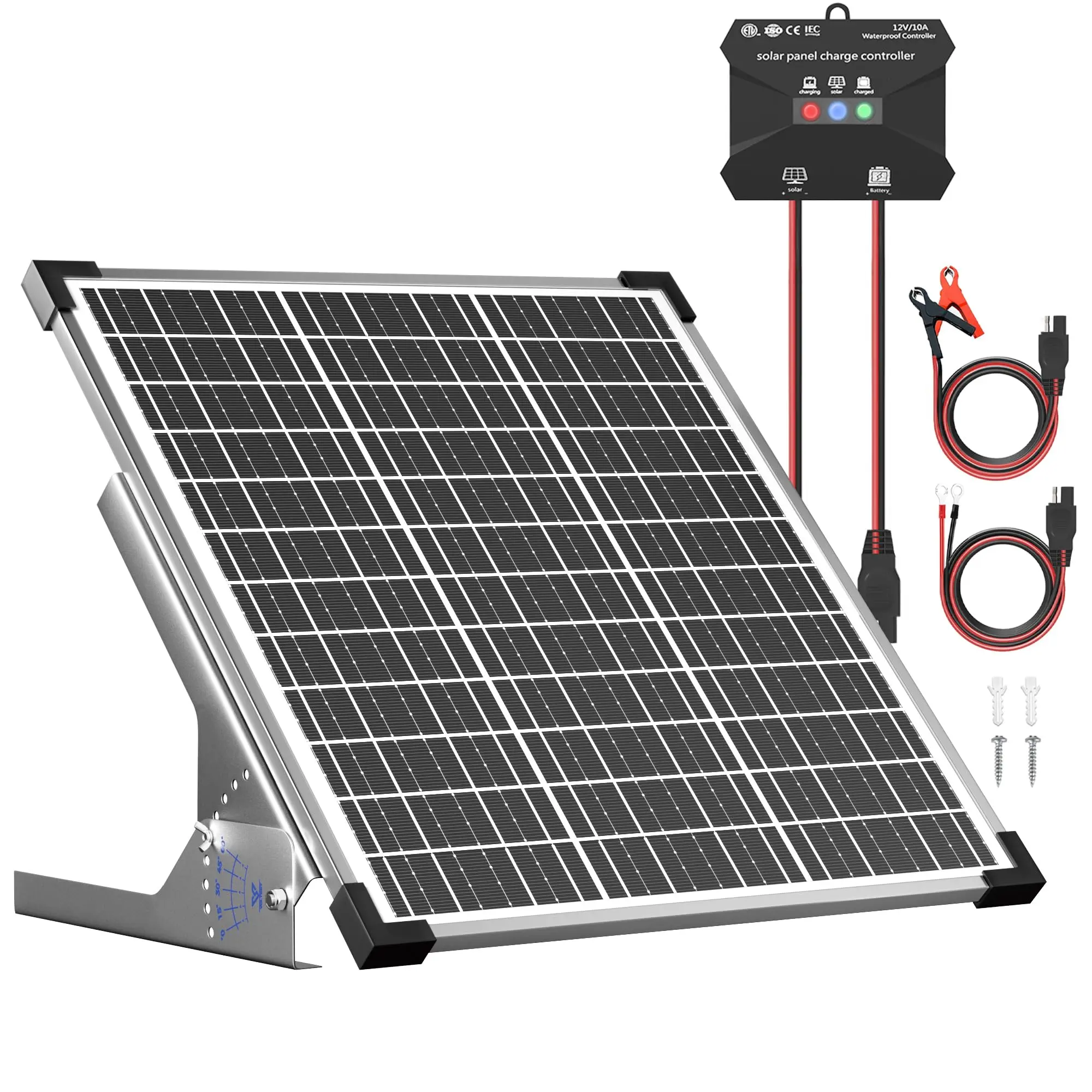 50W Solar Panel Kit, 12V Solar Battery Trickle Charger Maintainer + 10A MPPT Charge Controller + Adjustable Mount Bracket,Waterproof Solar Panel Battery Charger for Car Boat Marine RV Roof