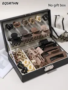 Retro Curry Color Hairpin Hairpin Set, Matte Non-slip Hollow Square Hairpin and Love Small Hairpin Gifts for Women's Daily Life Hair Clips