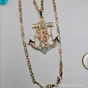 anchor with SAINT JUDE  gold-plated chain  three color fashion religious necklace