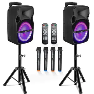 5 Core Party Speaker 2Pc Bluetooth 250W Active Rechargeable Outdoor PA DJ System w 2 Wireless Mic