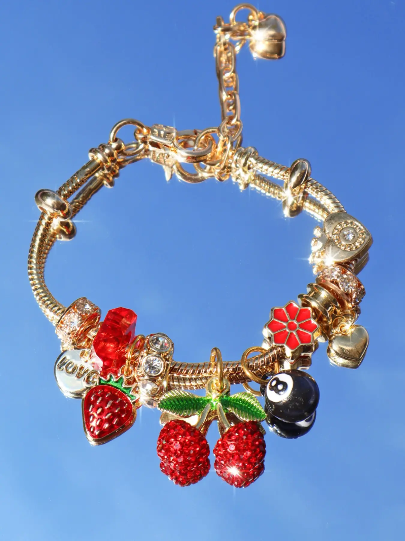 Cherry Charm Bracelet, Cute Strawberry Bracelet, Vintage Heart Letter Bracelet, Street Fashion Festival DIY Bracelet, Beaded Charm Bracelet, Adjustable Beaded Design Charm Bracelet, Alloy Heart Bracelets, Jewelry Bracelet