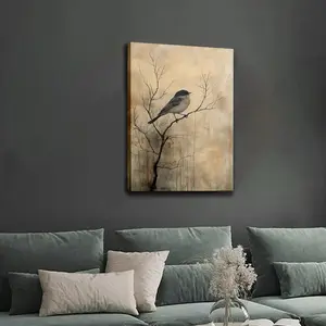 1 Piece Vintage Classic Tree Branch Bird Canvas Wall Art - Wooden Frame Ink Print, Decorative Art Style for Living Room, Bedroom, Office Home Decor - Spring and Autumn Season Decoration, Multiple Options, Hangable Gift Idea, Textured Background Bedroom Ar