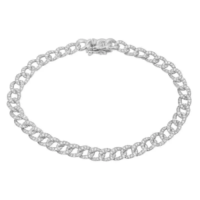 14K Gold Cuban Link Diamond Bracelet - Elegant Design with Smooth Cuban Links and Gold Center