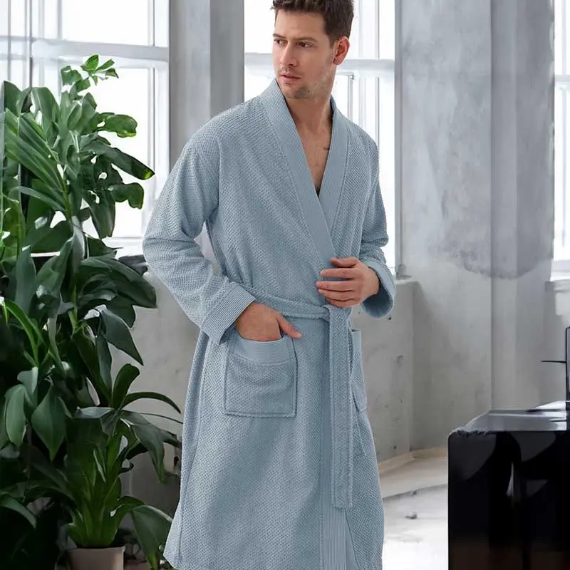 Men's Organic Turkish Cotton Terry Kimono Robe Soft Terry Cloth Bathrobe with Pockets for Comfort