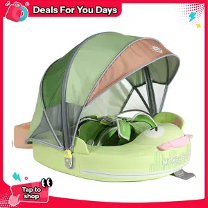 Mambobaby Non-Inflatable Cactus Baby Swim Float with Detachable Canopy, UPF 50+ Sun Protection, 5-Point Safety System, for Babies 3-24 Months