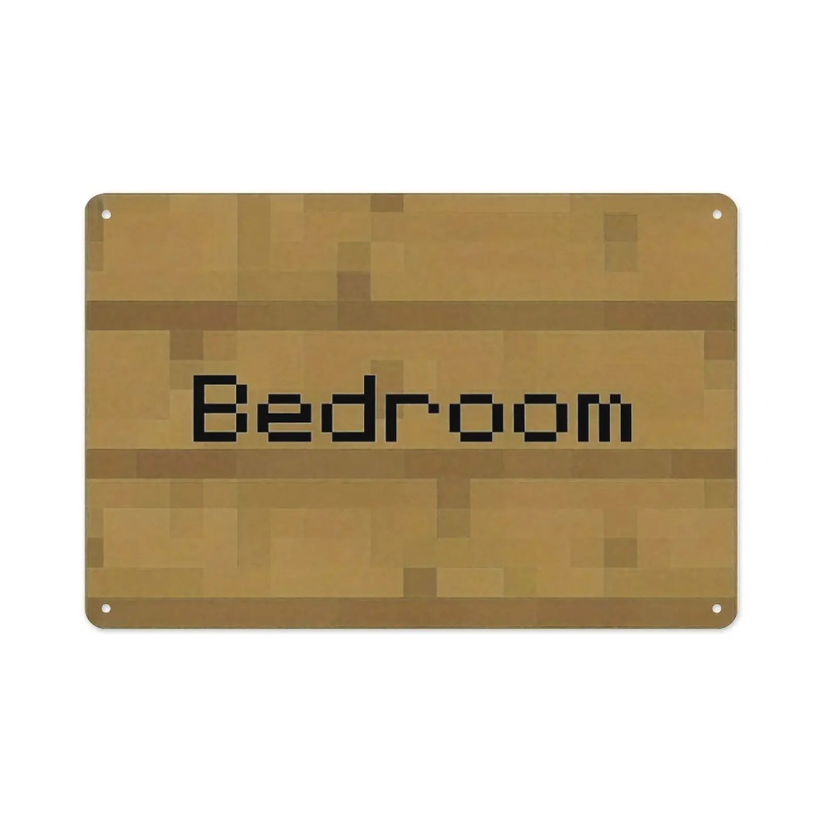 Minecraft Wooden Block Metal Plaque and Sign - Pixel Art Wall Art Sign for Gamer Bedroom, Home Decor