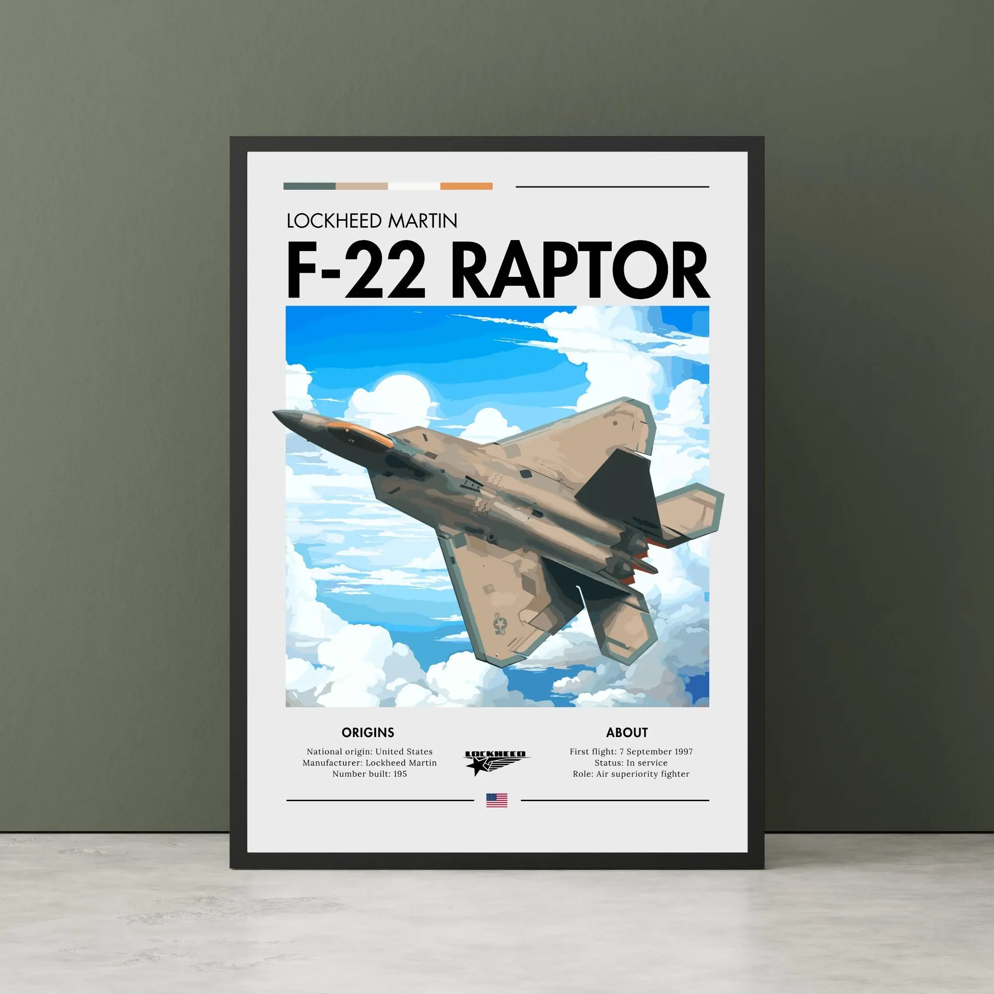 Lockheed Martin F-22 Raptor Print - USAF Aviation Art, Ground Attack Aircraft, Plane Poster, Poster Wall Art, Unframed Artistic Decor, Room
