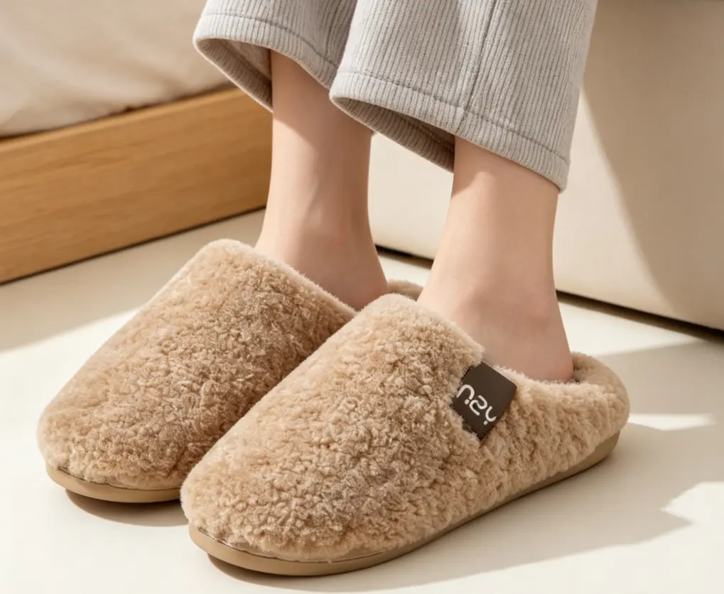 Women's Men's Soft Teddy Fleece Closed-Back House Slippers, Warm Plush Indoor Slippers with Non-Slip Sole for Bedroom Home Use