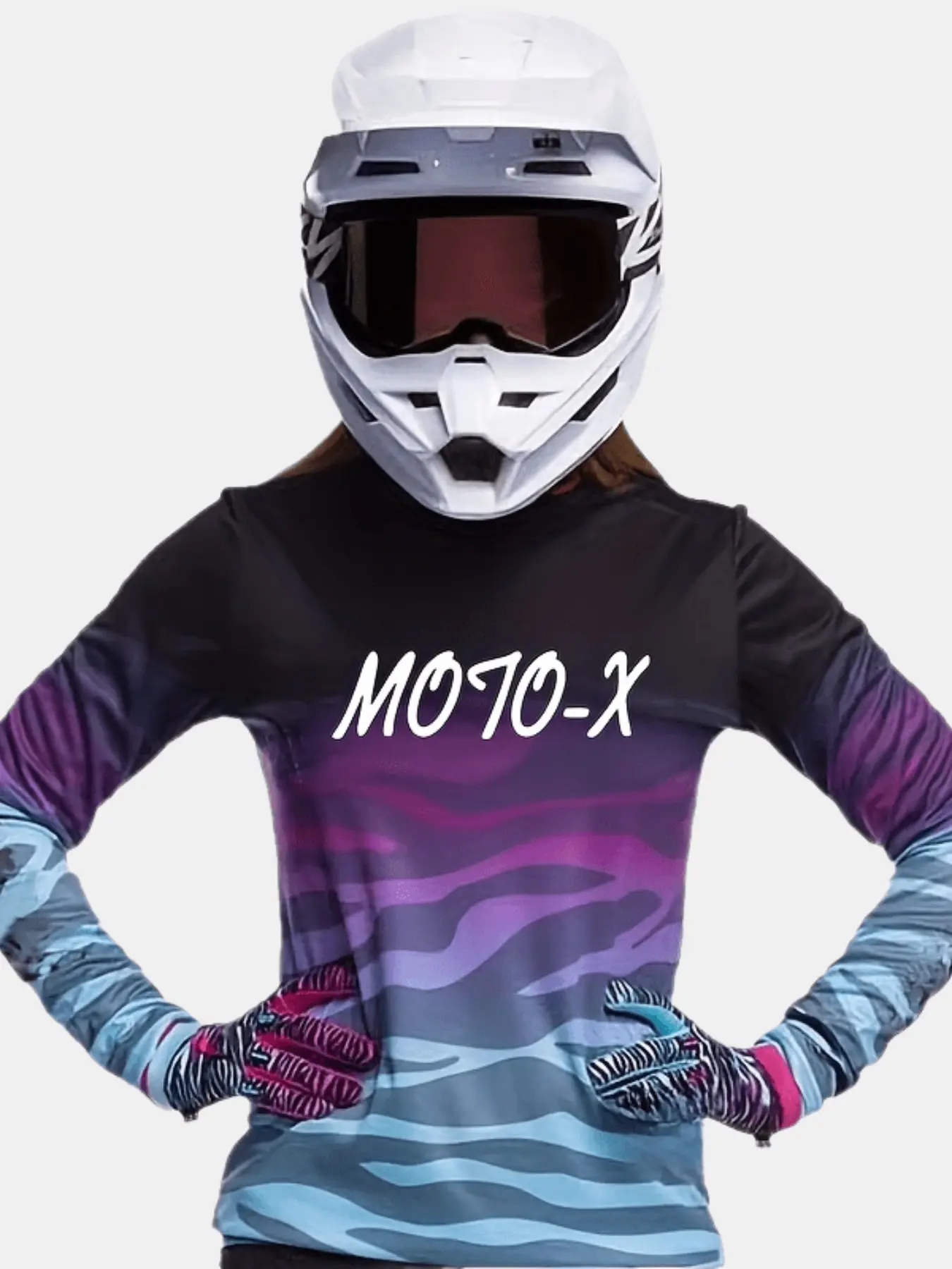Men's and Women's Gradient Zebra Pattern Moto-X Printed Long Sleeve Cycling Style T-Shirt, Casual Loose-Fit Top for All Seasons