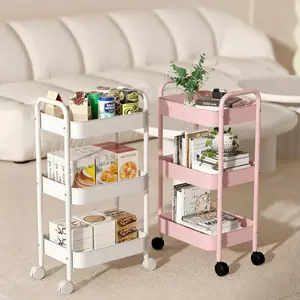 3-Tier Rolling Utility Cart Kitchen Cart，Storage Cart Multifunction Storage Organizer Shelf Rack，Utility Rolling Cart for Office, Bathroom, Makeup Room