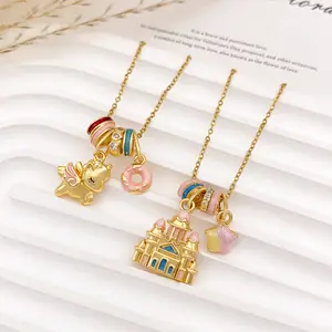 [FLASH SALE] Fairy Tale Castle Pendant Necklace, Non-Tarnish Stainless Steel Gold Tone Chain, Aesthetic Enamel Charm Jewelry, Limited Time Special Present for Girl