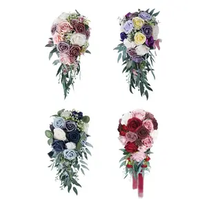 Wedding Bouquets for Bride Waterfall Rose Flowers Bunch Holding Bouquet Decor Decorative