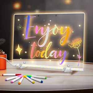 LED Drawing Board for Kids, Acrylic Dry Erase Light-Up Portable Wipeable Board with Stand, Markers, Wipes, Tracing Paper, Erasable Reusable Learning Gift