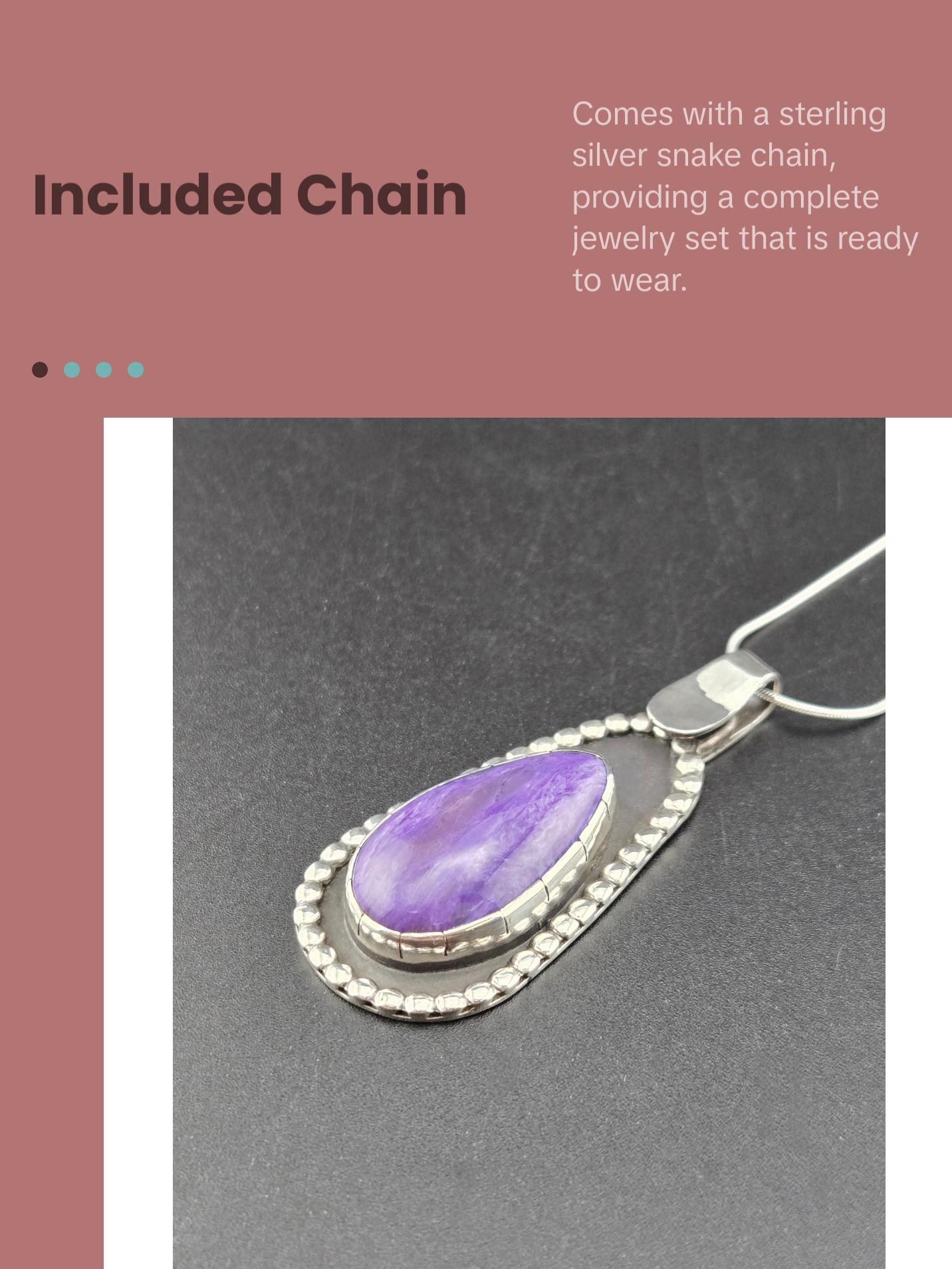 Handcut Charoite Pendant in .925 Sterling Silver