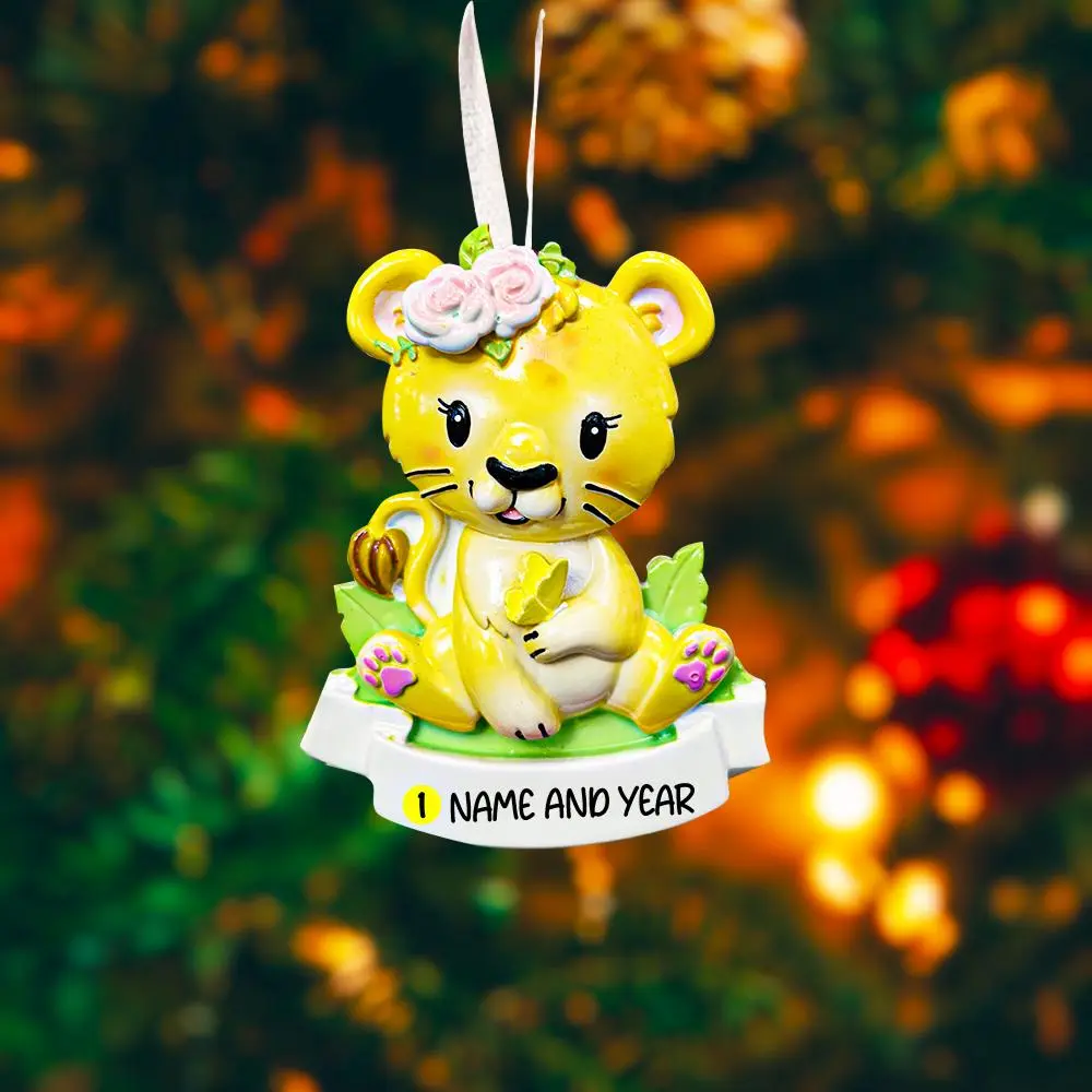 Personalized Baby Girl Lion Ornament | First Christmas Keepsake | Raised 3D Ornament