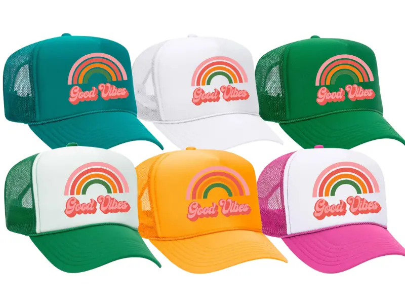 Good Vibes Adjustable Snapback Trucker Style Hat - Customizable, Multiple Colors, Adjustable Trucker Hat