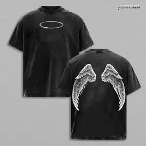Y2K Gothic Halo Wing  – Dark Vintage Oversized shirt | Washed Halo & Wing Graphic T-Shirt | Grunge Streetwear Aesthetic