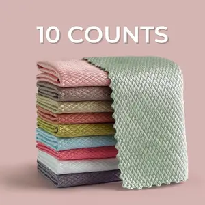 10 Counts Fish Scale Magic Cleaning Cloths, Mirrors, Windows, and Cars, Multipurpose, Absorbent, and Durable for Home and Kitchen Use, Durable Miracle Polishing Towels Shiny Wipe, Streak-Free & Lint-Free Microfiber Rags for Glass，Easy to Clean