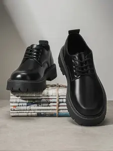 Men's Formal Business Office Shoes, Youth Casual Leather Shoes, Stylish British Style Men's Dress Shoes, Trendy Large Head Design Footwear