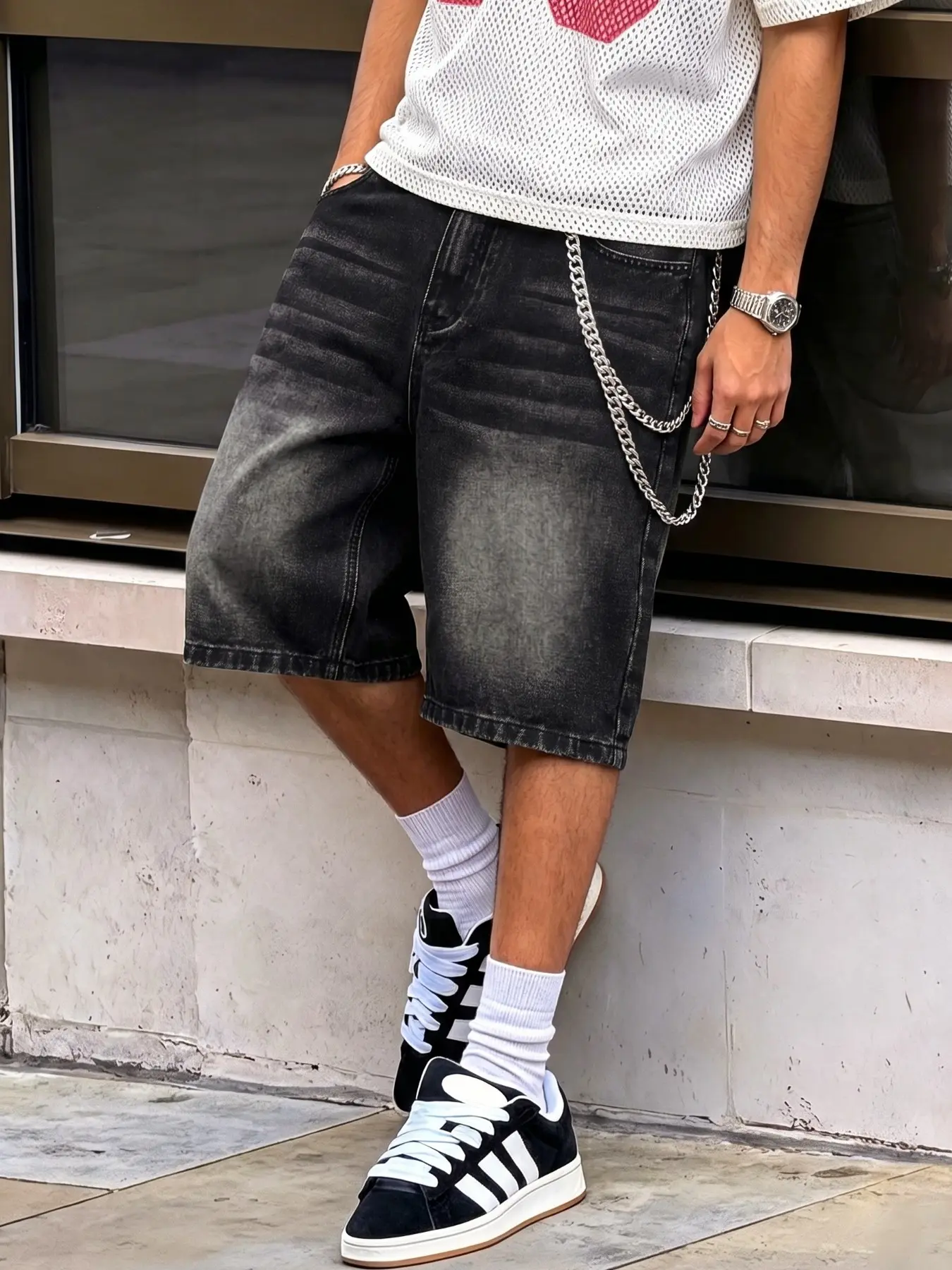 Men's Casual Denim Shorts, Dark Mood Streetwear Style, American Vintage Washed Jeans, Loose Fit Y2K Summer Shorts, Gift for Husband or Boyfriend