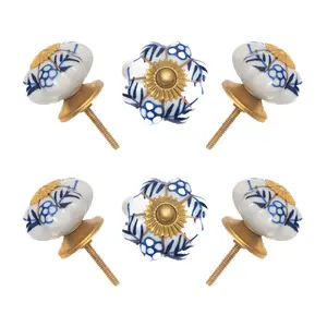 Hand-Painted Blue & White Ceramic Knob (Pack of 6) - Artistic & Easy Install for Cabinets & Drawers by CDNY