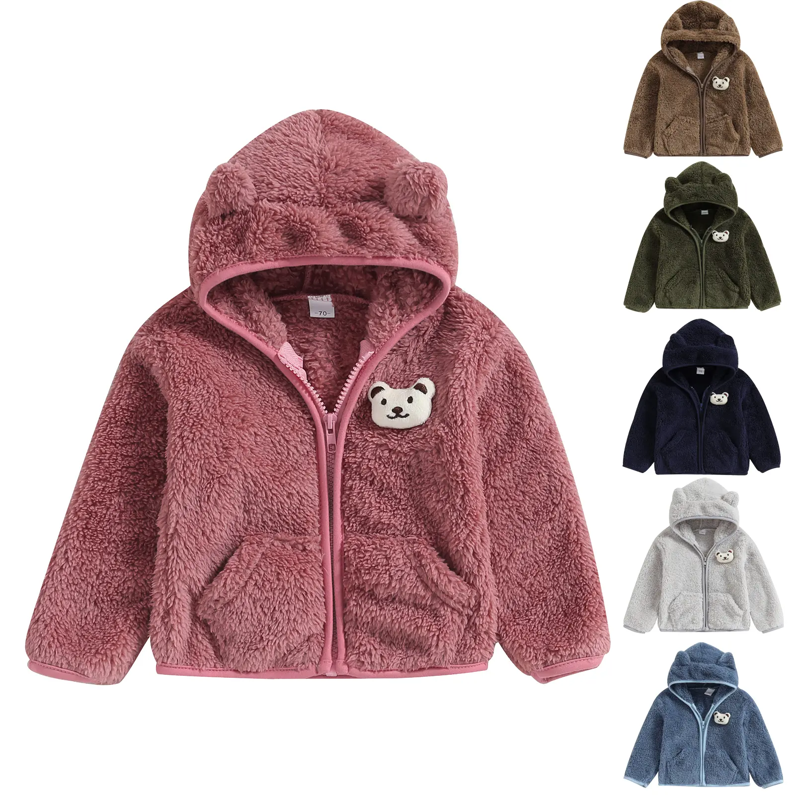 Meihuida Baby Girl Boy Fleece Zip Up Hoodie Bear Ears Fuzzy Jacket Hooded Teddy Coat Winter Shacket Warm Outwear Cute Cardigan Top