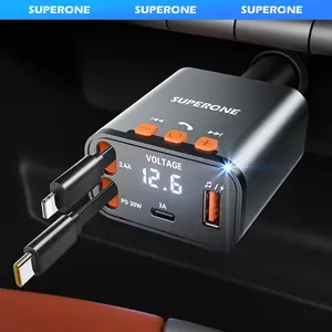 SUPERONE Bluetooth 5.3 Car Adapter with Retractable Charger FM Transmitter Radio Receiver Handsfree Calling USB Charging Cable Sound Quality CVC Technology 12-24V Powerhouse TikTokShopHolidayHaul plug Audio Compact Chargeable