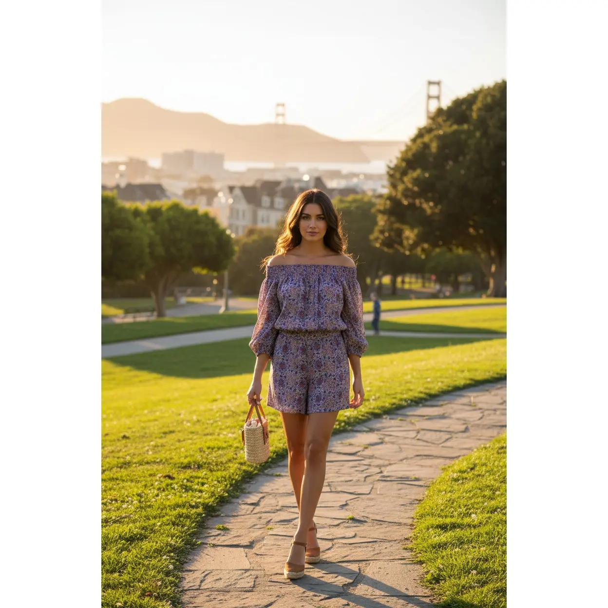 Anthropologie Traffic People Off The Shoulder Retro Lilac Floral Romper