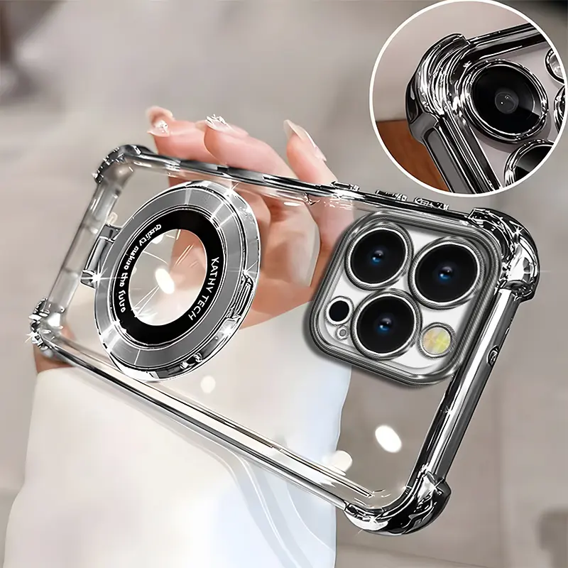 Suitable for [iPhone 13 Pro] high-end phone case🥰, Electroplated Luxury Clear Phone Case with Ring Stand Holder 4-Corner Shockproof Camera Protective Cover 952