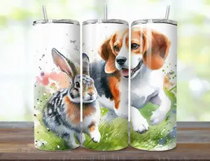 Beagle Tumbler, Rabbit Tumbler, Beagle Chasing Rabbit 20oz Skinny Tumbler