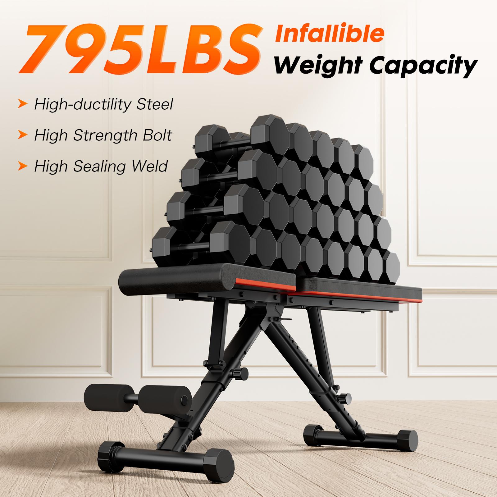 Space Saving Foldable Workout Bench - Adjustable in 2 Seconds, Saves 80% Space. 795LBS Capacity & 72-Position Adjustable Bench Press for Apartment Home Gym Space Saving Foldable Workout Bench - Adjustable in 2 Seconds, Saves 80% Space. 795LBS Capacity & 72-Position Adjustable Bench Press for Apartment Home Gym
